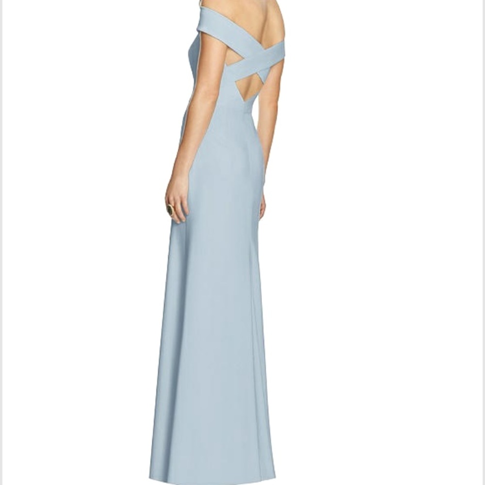 Dessy off-the-shoulder, crisscross back dress